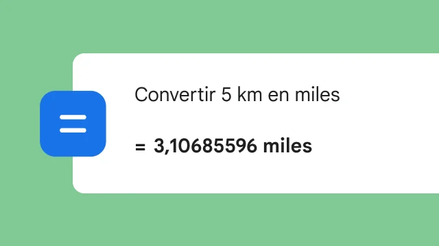 Une recherche pour convertir 5 km en miles affiche le résultat 3,106 miles.